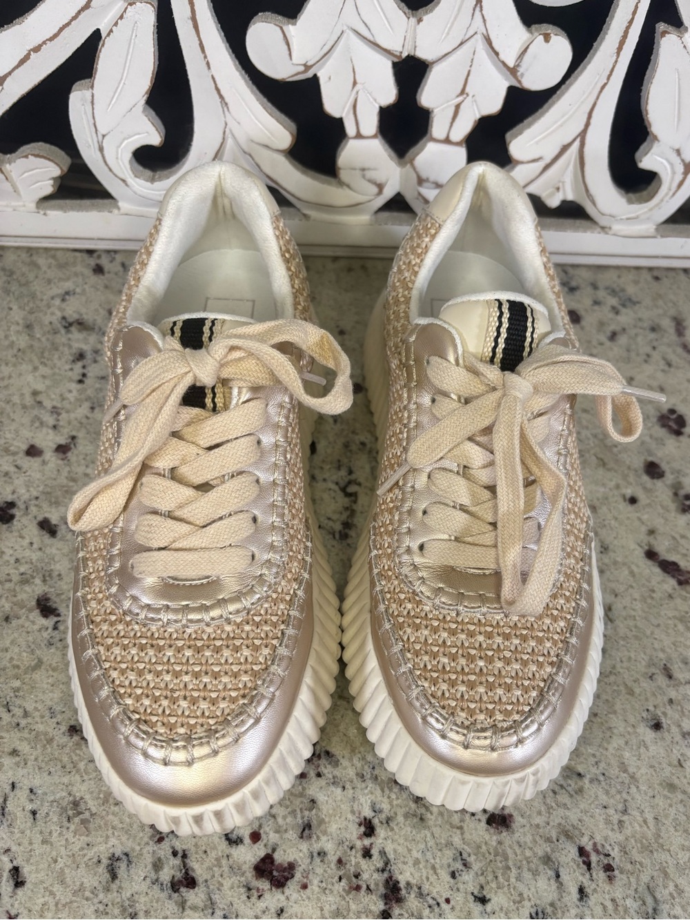 ShuShop Selina Gold Cream Metallic Lace-Up Sneakers Size 6